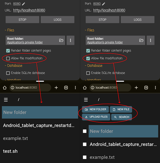 Allow file modification option and web file operations