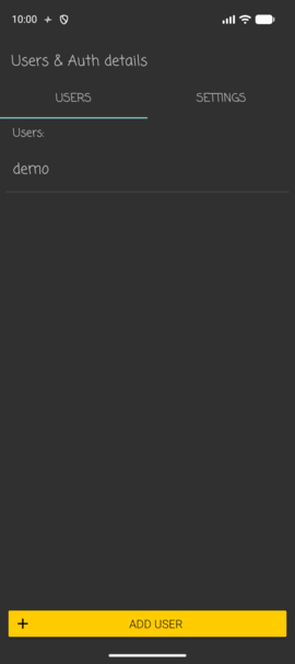 Users & Auth details: Users tab with user list and Add user button